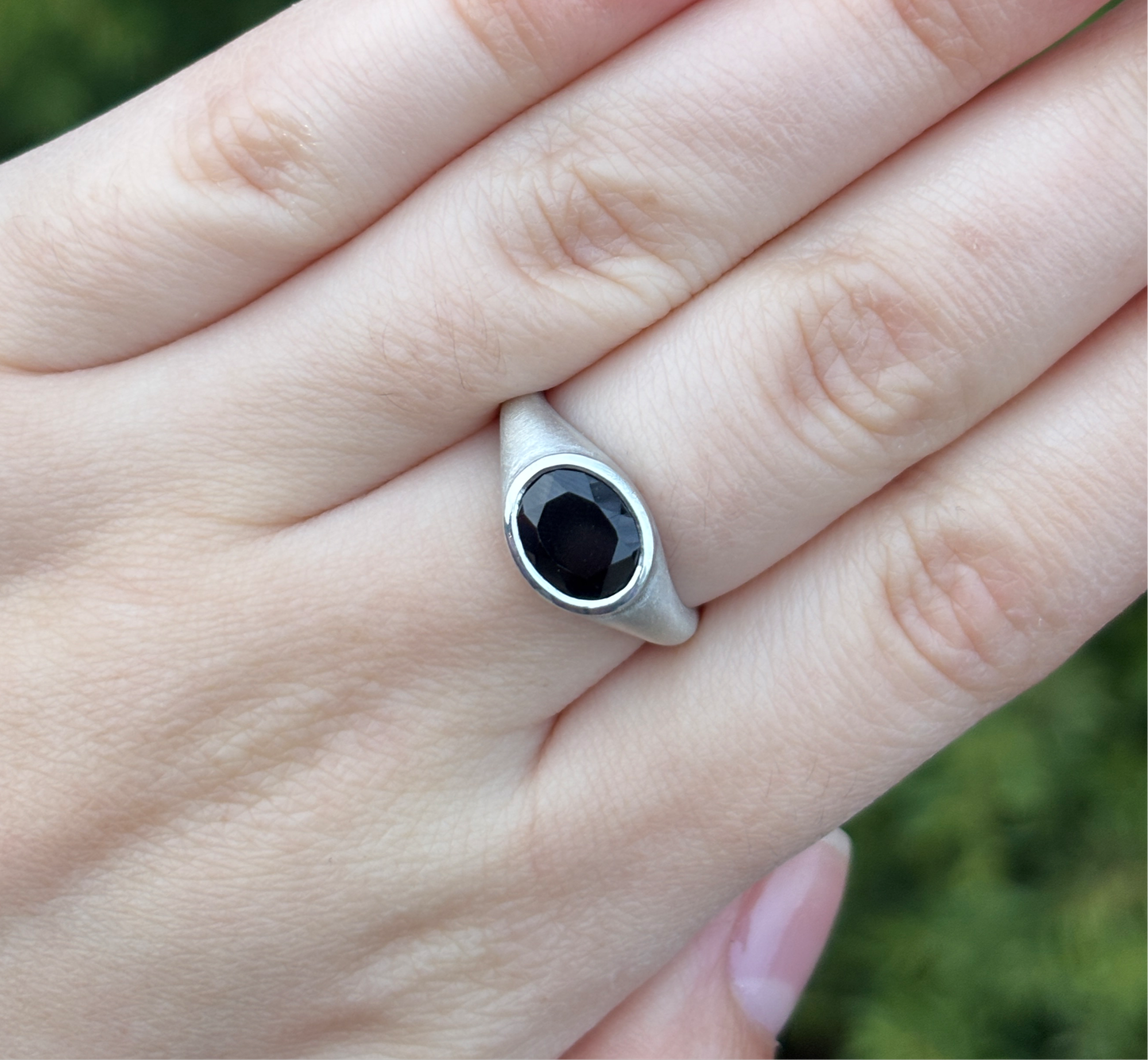 Sterling Silver Black Spinel Signet Ring